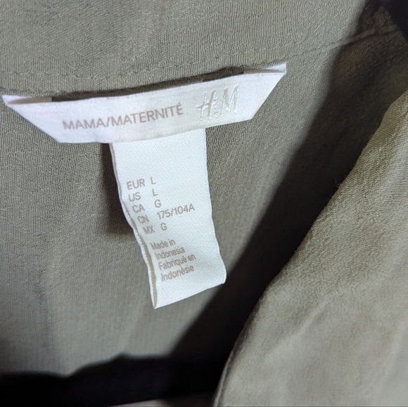H&M Mama / Maternity Olive Green Sleeveless Shirt Dress Drawstring Waist Size L - Picture 3 of 4